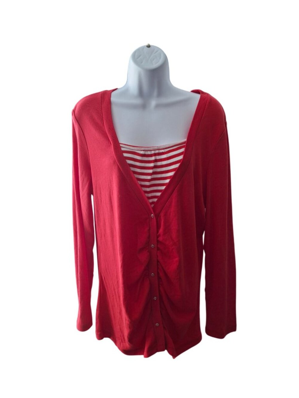 Maxim Liberty Red Layered Cardigan Top 2X Striped Tank Casual Stretch